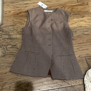 Astr Checked Peplum Top in Brown and Cream